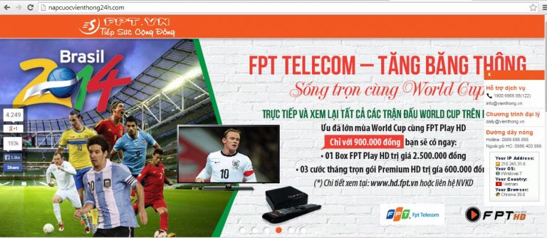 Cảnh báo website giả mạo FPT Telecom