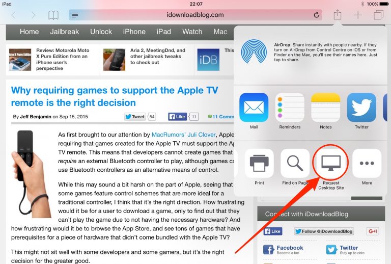 Truy cập phiên bản Desktop của website trên iOS 9