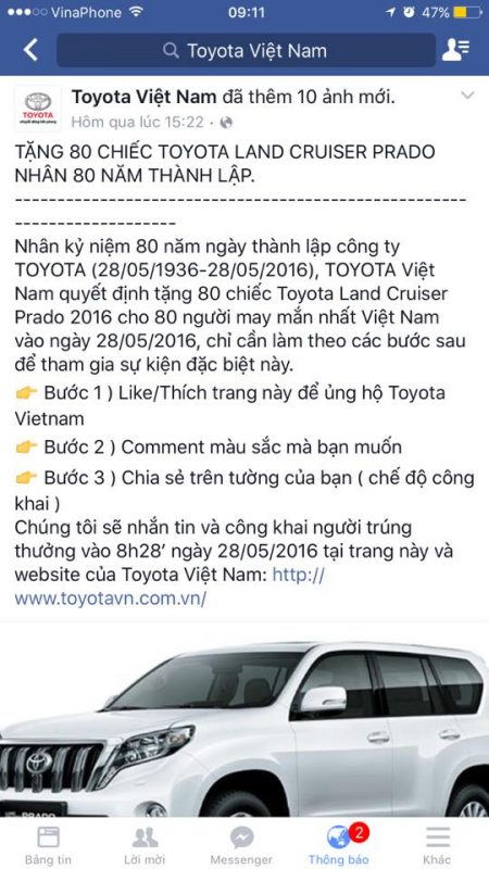 Nhiều người dùng Facebook mắc bẫy lừa tặng xe