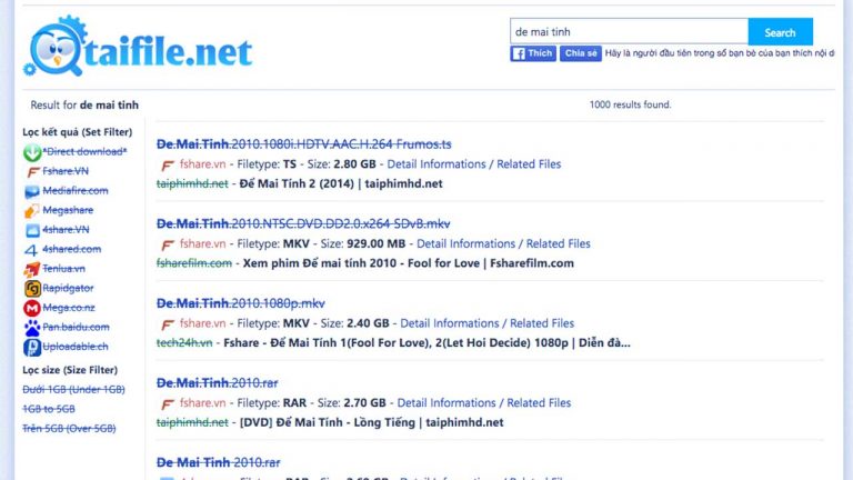 Hướng dẫn tìm file trên Fshare, 4share, MEGA.co.nz, Mediafire,…