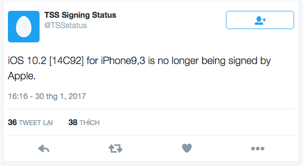 Apple đã chính thức chặn quay về iOS 10.2