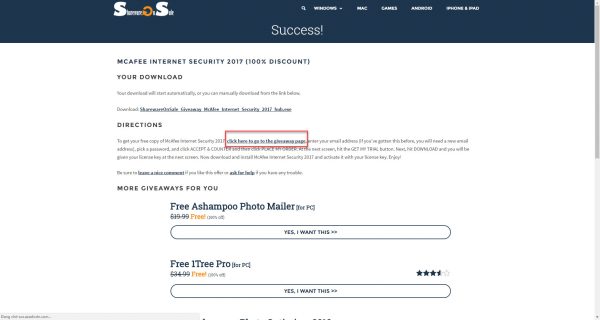 Key bản quyền phần mềm chống virus McAfee Internet Security trị giá 29.99 USD