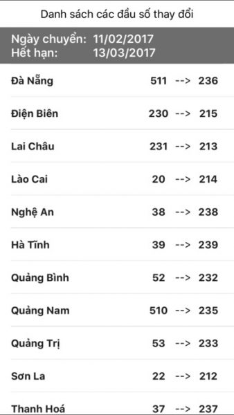 ứng dụng đổi mã vùng điện thoại cố định dành cho iOS