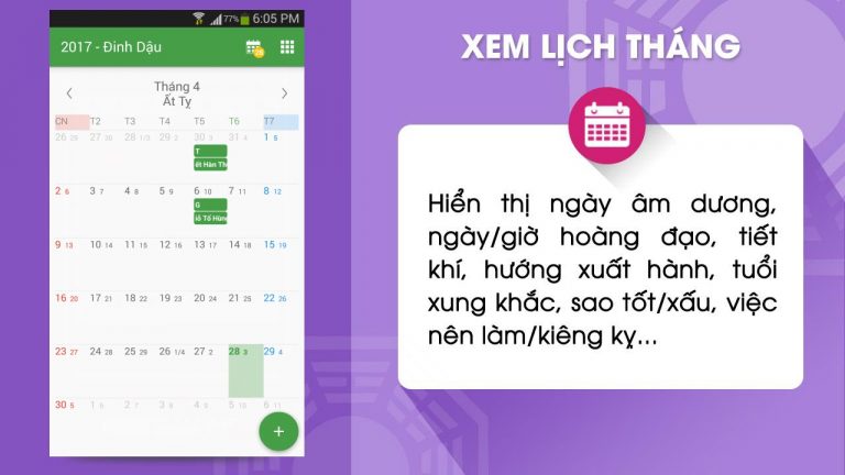 Xem lịch gọn nhẹ, không quảng cáo với Âm Lịch