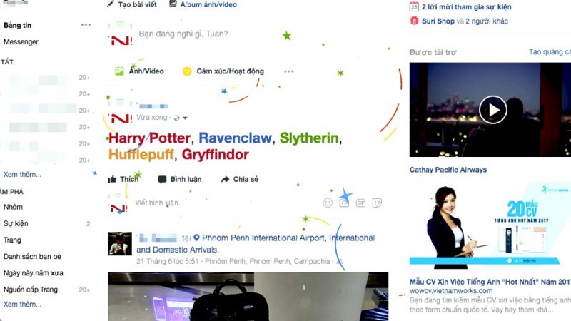 Cách thêm hiệu ứng phép thuật Harry Potter vào Facebook