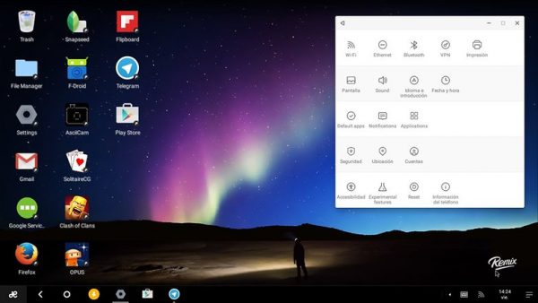 Giao diện Remix OS khi chạy trên PC