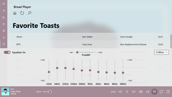 Bread Player: Ứng dụng nghe nhạc Windows 10 hỗ trợ công cụ Equalizer