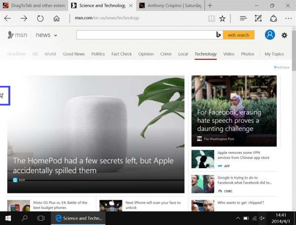 Điều hướng trang, đóng chuyển tab trên Microsoft Edge bằng nút chuột trái phải