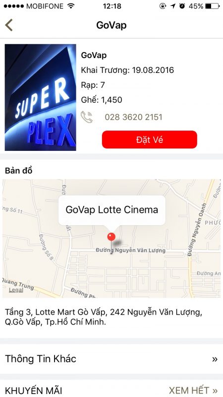 Ứng dụng đặt vé Lotte Cinema