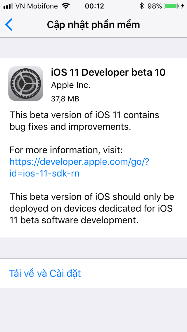 Apple ra tiếp iOS 11 beta 10