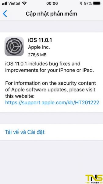Cách khắc phục lỗi không cập nhật được iOS 11.0.1