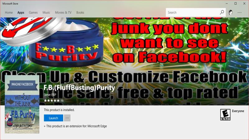 Tiện ích mở rộng F.B.(FluffBusting) Purity đã có mặt trên Microsoft Edge