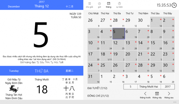 Cách xem lịch Âm, ngày tốt xấu,... trên Windows 10