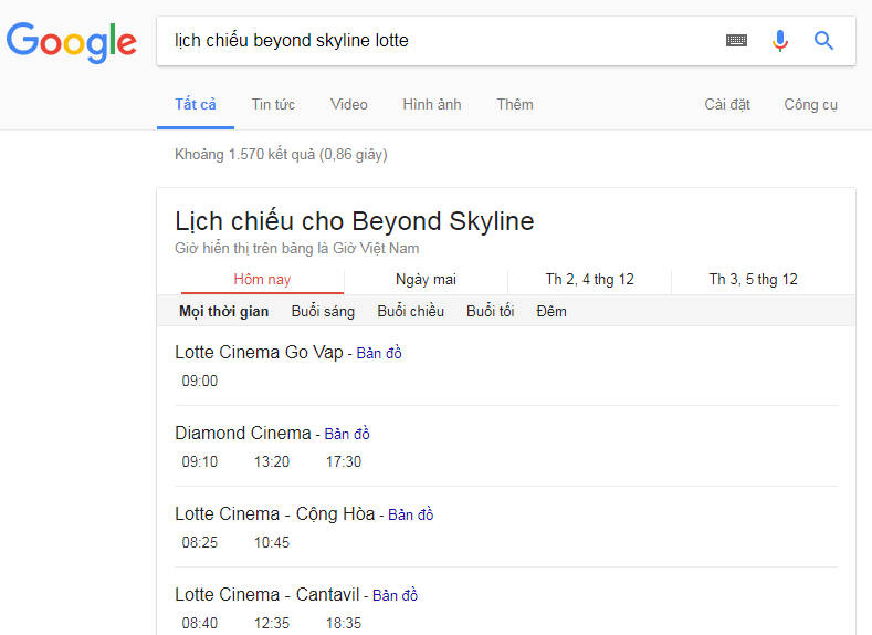 Cách xem lịch chiếu phim rạp trên Google, bạn biết chưa?