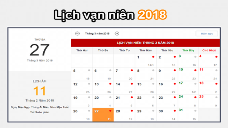 Lịch năm mới 2018 cho iOS, Android