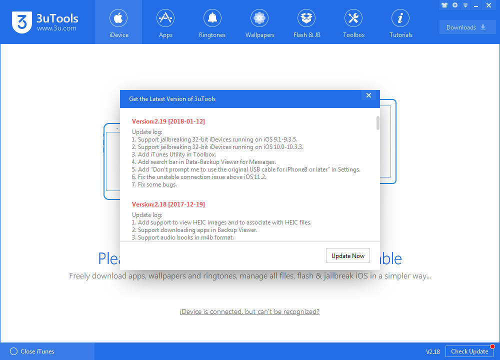 3uTools cập nhật bản 2.19, hỗ trợ jailbreak iOS 10.x trên thiết bị 32-bit