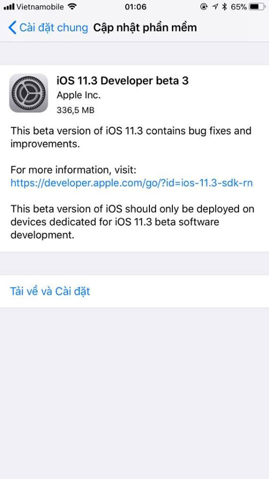 Đã có iOS 11.3 beta 3, mời bạn tải về trải nghiệm