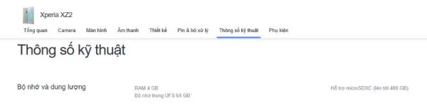 Sony Xperia XZ2 specs Việt Nam
