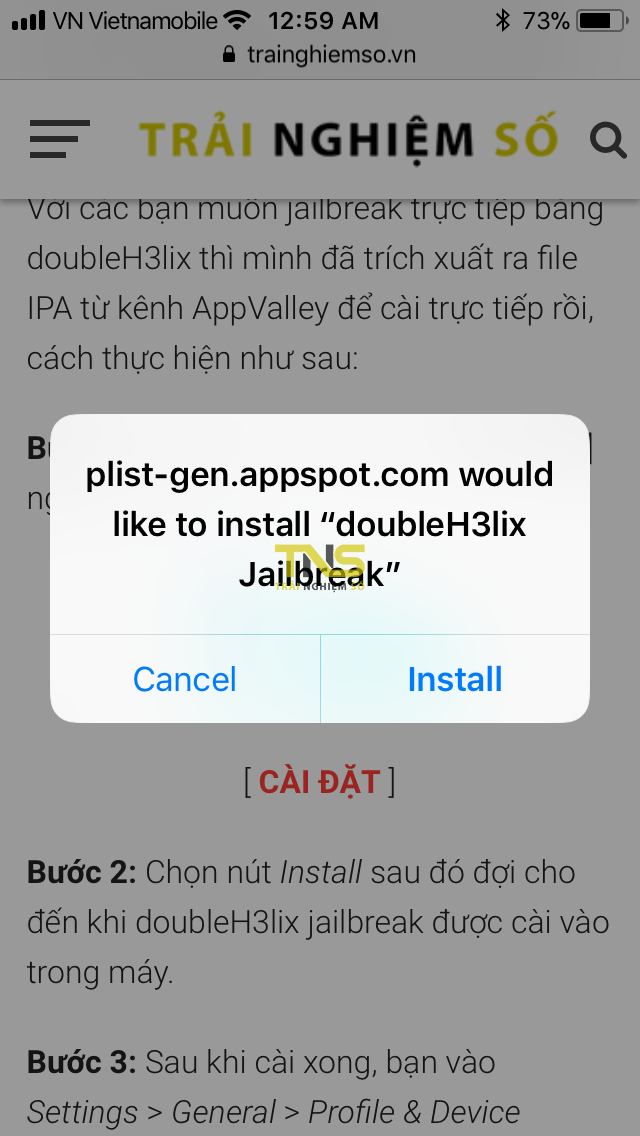 Cách jailbreak iOS 10.0 - 10.3.3 bằng doubleH3lix không cần máy tính