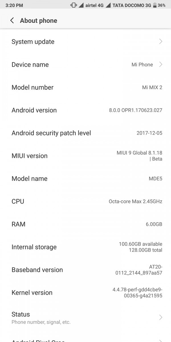 Mi Mix 2 Android Oreo Beta đã cho phép tải về