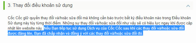 Nhân vụ Cốc Cốc có thể thu thập mọi dữ liệu, nhắc bạn chuyện Điều khoản sử dụng