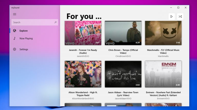 mySound: Ứng dụng UWP mới để xem video YouTube trên Windows 10