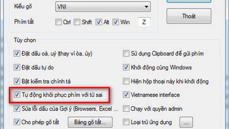 Chức năng Tự động khôi phục phím với từ sai trên EVkey là gì?