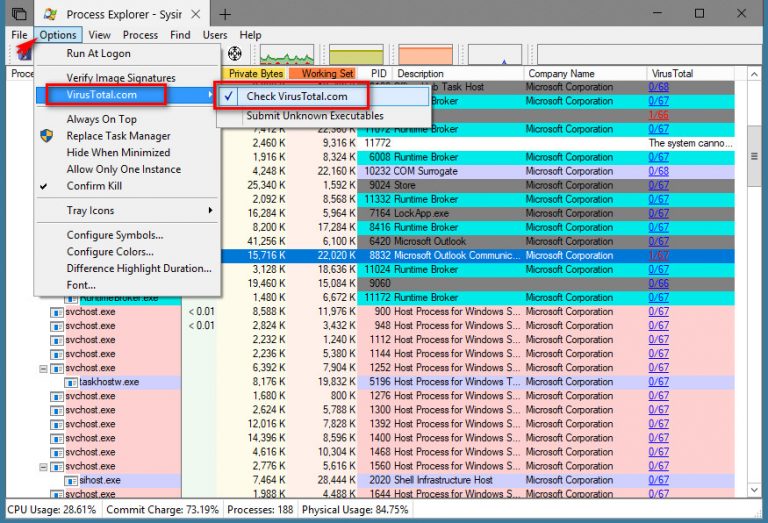 Process explorer virustotal не работает