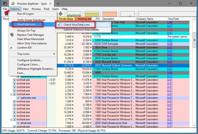Cách kiểm tra virus toàn hệ thống Windows với VirusTotal kết hợp Process Explorer