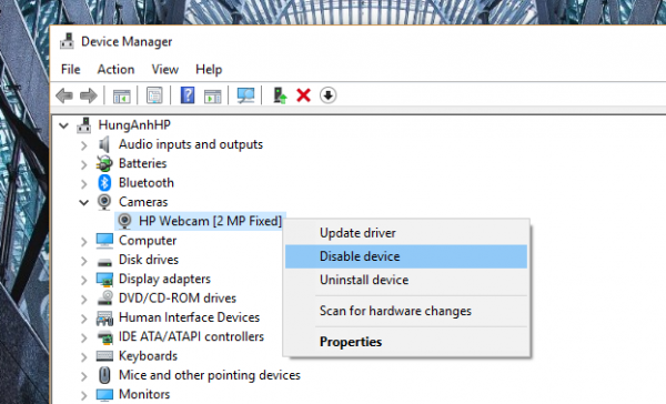 Tắt camera laptop chỉ với một click chuột