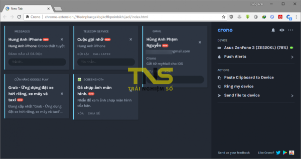 Crono: Xem thông báo, trả lời email, gọi điện, gửi file,… trên Android từ máy tính