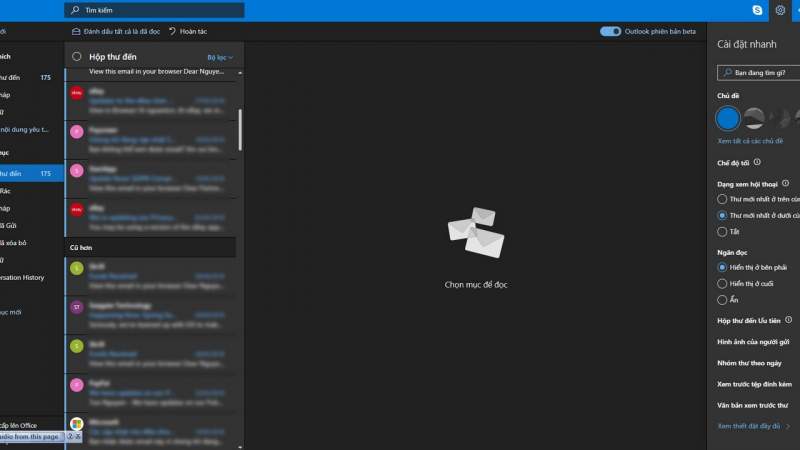 Outlook.com bắt đầu cập nhật giao diện tối (Dark mode) cho người dùng