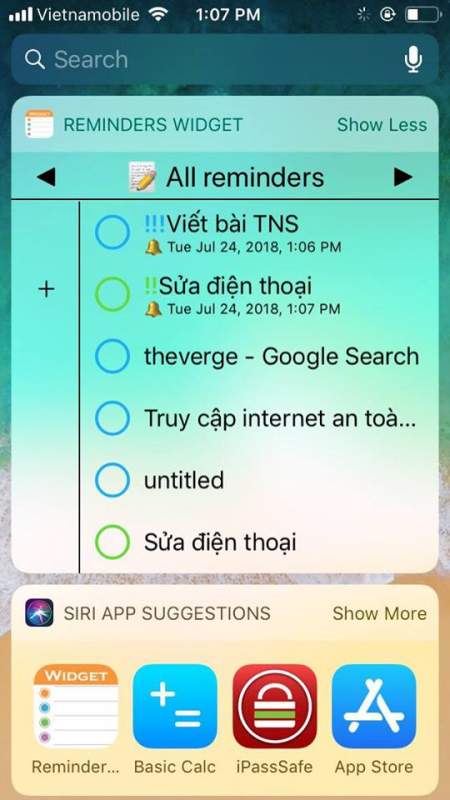 Reminders Widget - Thêm nhắc nhở lên thanh widget của iOS