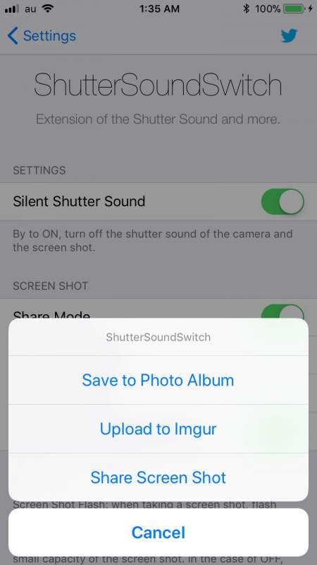 ShutterSoundSwitch - thêm nhiều tuỳ chọn chụp ảnh màn hình, tắt tiếng chụp ảnh,...