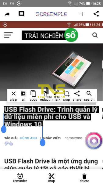 Chụp ảnh màn hình Android, nhắc nhở, tìm kiếm và trích xuất văn bản