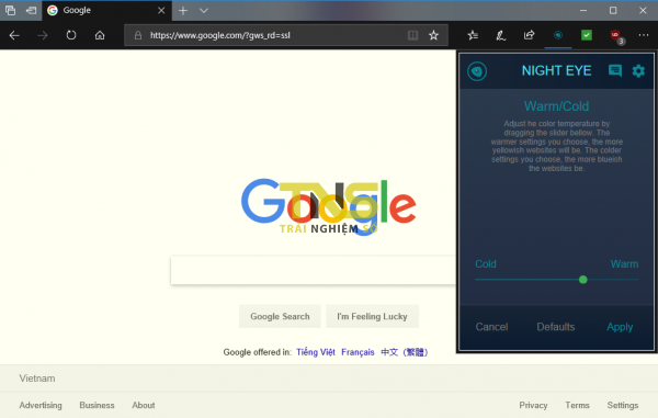 Night Eye: Tiện ích mở rộng chống mỏi mắt khi lướt web đêm