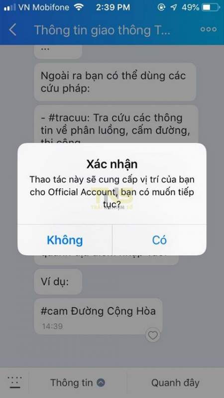 Cách xem tình trạng kẹt xe, ngập nước ở TP.HCM qua Zalo