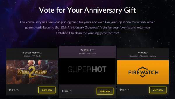 10 Years of GOG Vote for Your Anniversary Gift