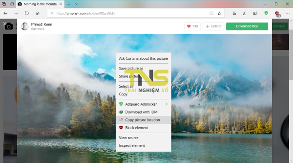 Thêm chức năng sao chép link ảnh cho Microsoft Edge