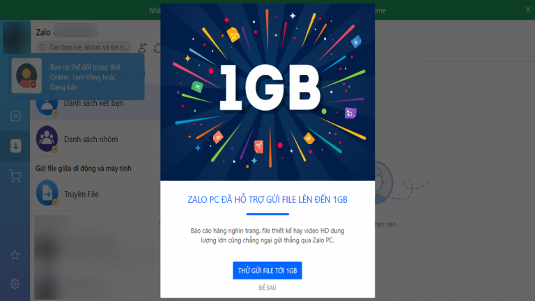 Chia sẻ file 1 GB trên Zalo