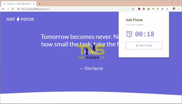 Just Focus: Cách khóa nhanh hàng loạt trang web trên Chrome