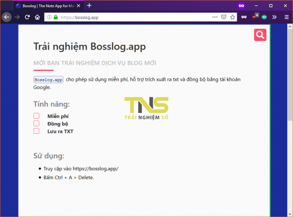 Dùng thử dịch vụ blog mới Bosslog.app