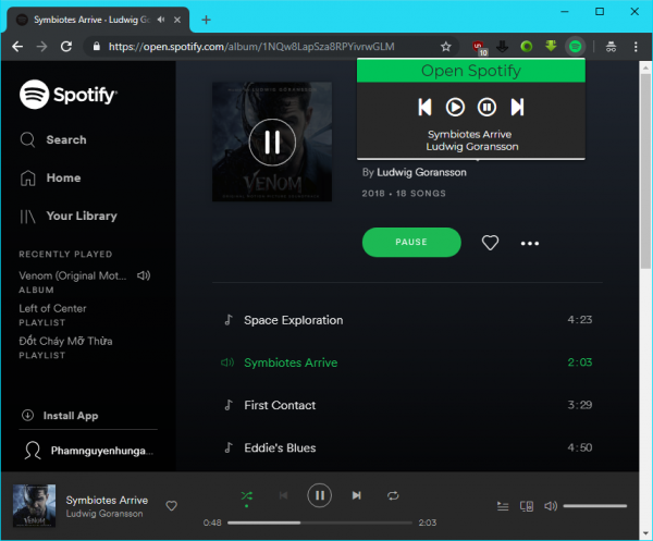 Điều khiển nhạc phát trên Spotify từ trang web bất kỳ