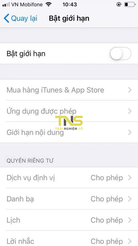 Mục Giới hạn (Restrictions) trên iOS 12 nằm ở đâu?