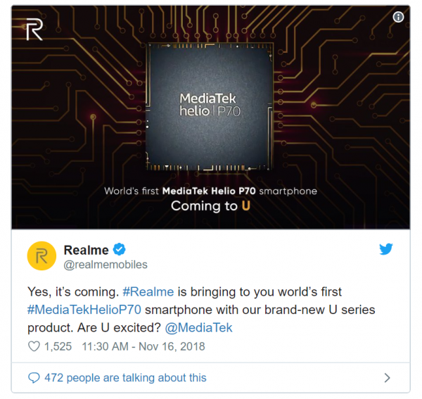 Realme U1: Smartphone đánh dấu hợp tác chiến lược MediaTek và Realme