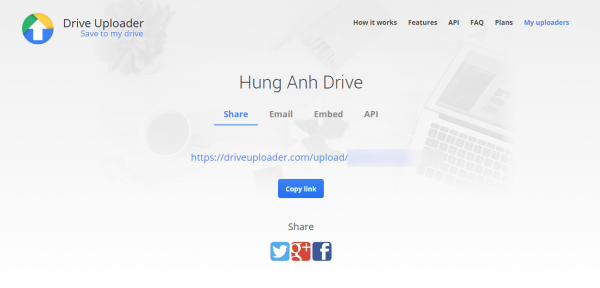 Dùng Drive Uploader tạo trang upload tập tin vào tài khoản Google Drive của bạn