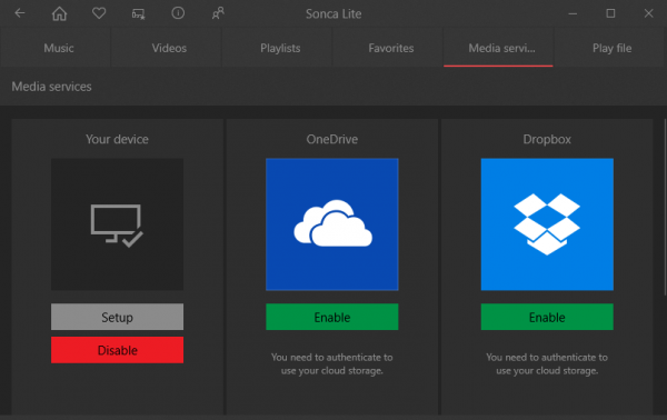 Sonca Lite: Phát tập tin media trên Google Drive, Dropbox, OneDrive,... từ Windows 10