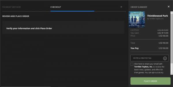 Thimbleweed Park free Epic Games Store