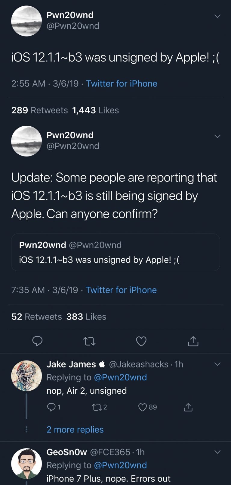 Apple chính thức khóa sign iOS 12.1.1 beta 3 để chặn jailbreak