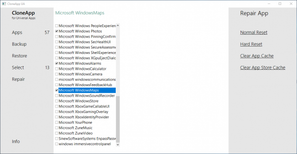 CloneApp UA: Sao lưu, phục hồi dữ liệu ứng dụng UWP trên Windows 10